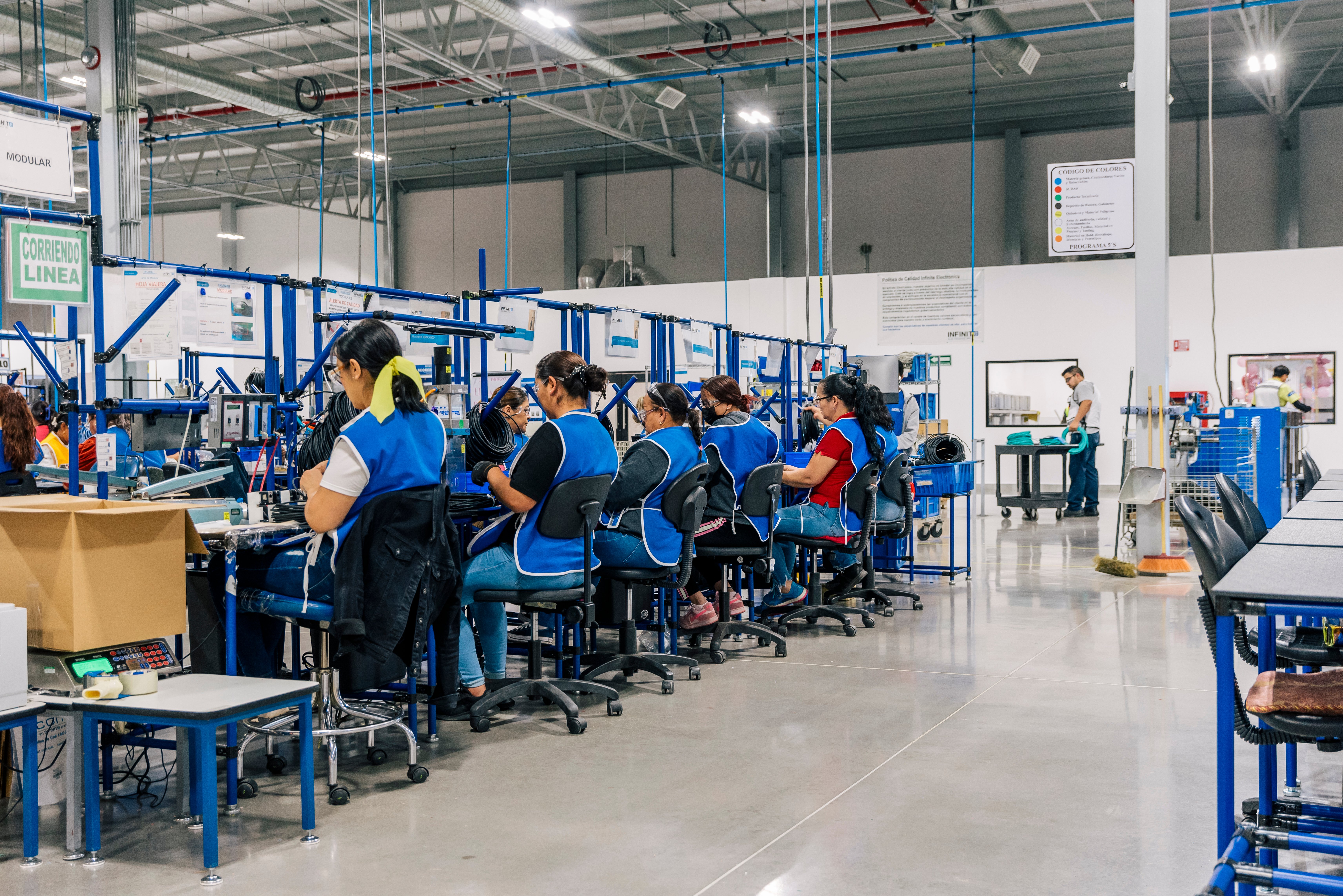 Manufacturing operators working on a production line in Mexico, representing typical labor conditions for 2025–2026.