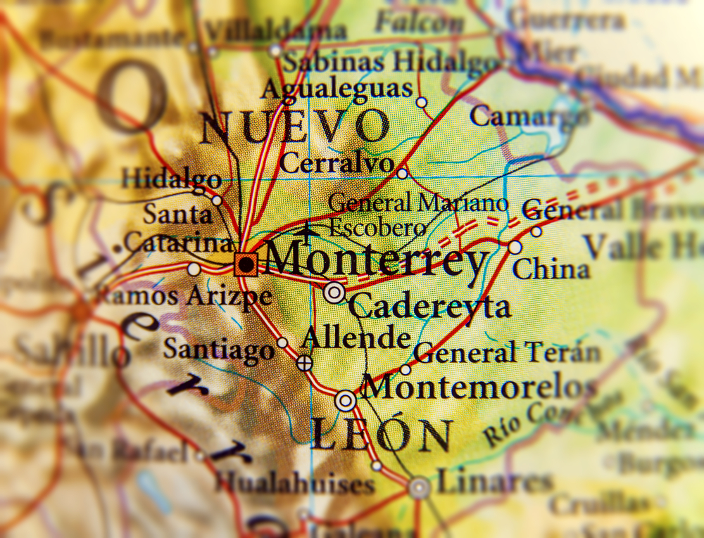 Map of the manufacturing areas in Monterrey, Nuevo Leon, Mexico